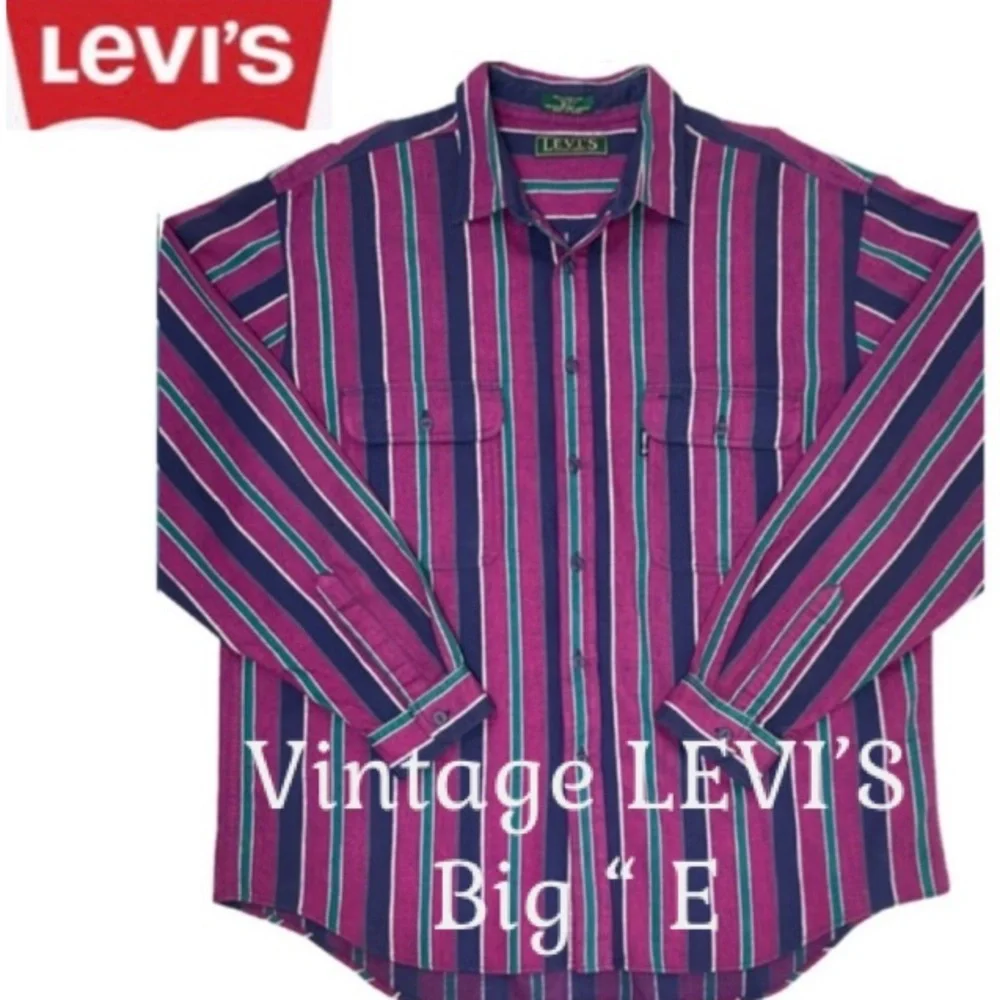 Vintage 80’s 90’s LEVI’S Big E Vertical Striped Flannel Shirt Rare Levi’s Retro